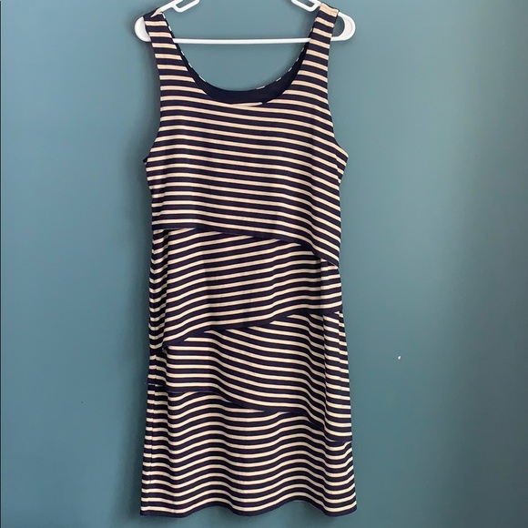 LOFT Dresses & Skirts - LOFT Layered Tank Dress Navy Blue Stripes Large